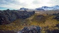 Iceland volcanice landscape meadow field and volcano crater Royalty Free Stock Photo