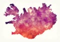 Iceland watercolor map in front of a white background
