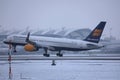 Icelandair plane taking off from Munich Airport, MUC, snow