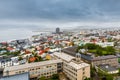 Icelandic Capital Panorama, Streets And Colorful Resedential Buildings With Ocean Fjord In The Background, Reykjavik, Iceland