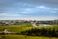 Icelandic capital panorama, streets and resedential buildings wi