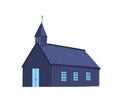 Icelandic church flat vector illustration. Old chapel, wooden plank cathedral. Simple religious building exterior
