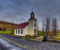 Icelandic Church with street and trees Ringroad Iceland Royalty Free Stock Photo