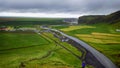 Icelandic farm houses in the middle of a green countryside plain. Skogar, Iceland