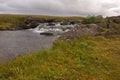 Icelandic Field with Stream and Dark Clouds