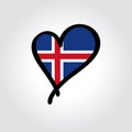 Icelandic flag heart-shaped hand drawn logo. Vector illustration. Royalty Free Stock Photo