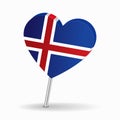 Icelandic flag heart-shaped map pointer layout. Vector illustration. Royalty Free Stock Photo
