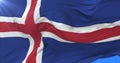 Icelandic flag waving at wind with blue sky in slow, loop