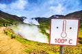 Icelandic geyser vapors and picturesque nature. Royalty Free Stock Photo