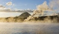 Icelandic geysir in summer, steam going out of ground