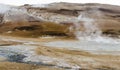 Icelandic geysir in summer, steam going out of ground