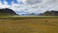 Icelandic landscape at Alftavatn lake on the laugavegur hiking trail.