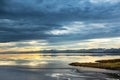 Icelandic landscape, moody sunset and black beach