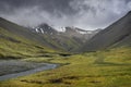 Icelandic mountain scape with dark cloud cover