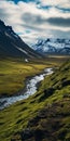 Icelandic Mountain Stream: A Dark Green And Yellow Post-apocalyptic Landscape