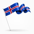 Icelandic pin wavy flag. Vector illustration. Royalty Free Stock Photo