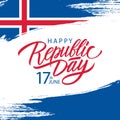 Icelandic Republic Day, 17th june greeting card with brush stroke background in colors of the national flag of Iceland.