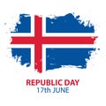 Icelandic Republic Day, 17th june greeting card with brush stroke in colors of the national flag of Iceland.