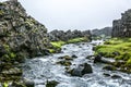 Icelandic river with moss rocks Royalty Free Stock Photo