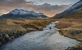 Icelandic Sunset Over River and Snaefellsjokull Volcano Royalty Free Stock Photo