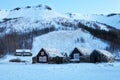 Icelandic turf houses at dawn in winter. Royalty Free Stock Photo