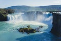 Icelandic waterfall in iceland, Godafoss, beautiful vibrant summer panorama picture view Royalty Free Stock Photo