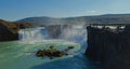 Icelandic waterfall in iceland, Goddafoss, beautiful vibrant summer panorama picture view