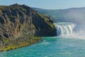 Icelandic waterfall in iceland, Goddafoss, beautiful vibrant summer panorama picture view Royalty Free Stock Photo
