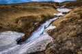 Icelandic wilderness - May 08, 2018: Small waterfall in the icy wilderness of Iceland Royalty Free Stock Photo