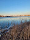 Icey lakes during the winter days sunset