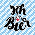 Ich liebe Bier. I love Beer. Traditional German Oktoberfest bier festival. hand-drawn brush lettering illustration o