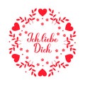 Ich liebe Dich calligraphy hand lettering. I Love You inscription in German. Valentines day card. Vector template for Royalty Free Stock Photo