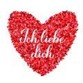 Ich liebe Dich calligraphy hand lettering. I Love You inscription in German. Valentines day greeting card. Vector Royalty Free Stock Photo