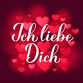 Ich liebe Dich calligraphy hand lettering in red background. I Love You in German. Valentines day typography poster Royalty Free Stock Photo