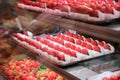 Ichigo daifuku or strawberry mochi at Osaka market, Japan. Royalty Free Stock Photo