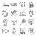 Ichthyology fish icons set, outline style Royalty Free Stock Photo