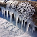 Icicle drip marks in the snow Patterns formed by melting icic Royalty Free Stock Photo