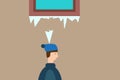 Icicle fell on a man. Winter accident. Vector illustration