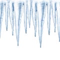 Icicle seamless border. Watercolor illustration. Hand drawn frozen water. Painted icicles seamless border. Isolated on Royalty Free Stock Photo