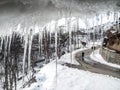 Icicle and snowy road