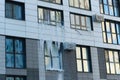 icicle on the windows and glass of a modern house due to an accident in the heating system.