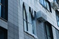 icicle on the windows and glass of a modern house due to an accident in the heating system. Royalty Free Stock Photo