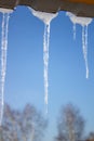 Icicles against the background of the blue sky Royalty Free Stock Photo