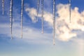 Icicles on the background of a blue sky. Royalty Free Stock Photo