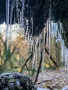 Icicles in a cave In greece Royalty Free Stock Photo