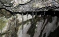 Icicles in a cave in winter