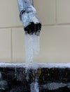 Icicles on a drainpipe in early winter