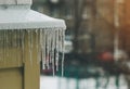 Icicles on the facade Royalty Free Stock Photo