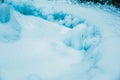 Icicles formed around frozen geyser.Winter image.High quality photo