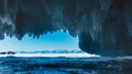 Icicles hang from the vault of the grotto